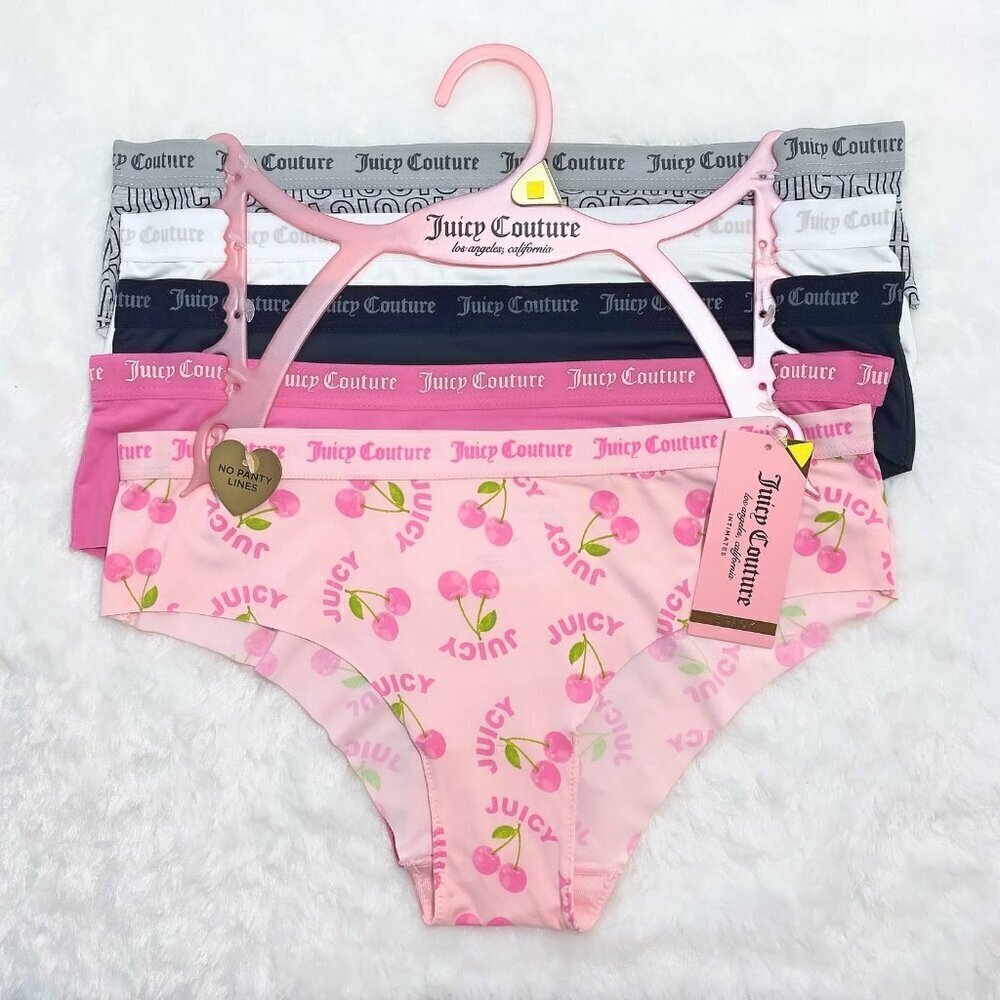 Juicy Couture Bikini Brief Pink, Black, White, Gray Logo 5 Panties Set Size L - Picture 2 of 10